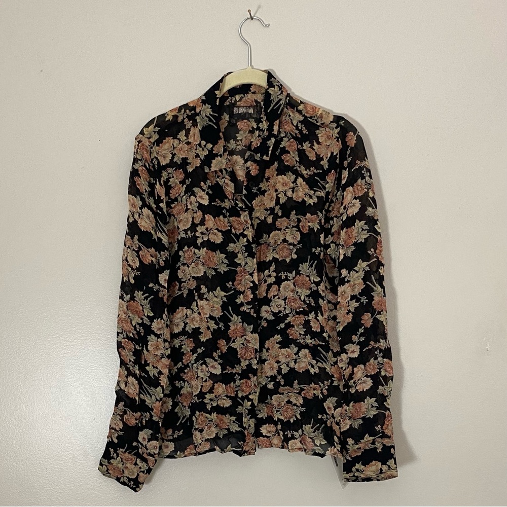 Reformation Black Floral Shirt